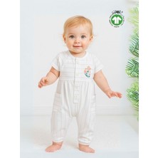 Kız Bebek Organik Pamuklu Çizgili Kısa Kol Paçası Lastikli Tulum