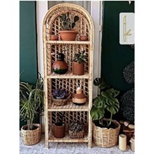 El Yapımı Hasır Banyo Mutfak Balkon Teras Salon Ofis Erzak Kitaplık Saksılık 4 Raflı Dekoratif Dolap