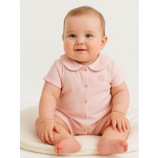 Kız Bebek Bebe Yakalı Organik Pamuklu Kısa Kol Şort Tulum