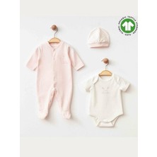 Kız Bebek Tulum Body Şapka Organik 3 Lü Set