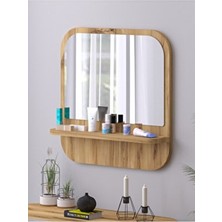 Nysamo Raflı Kare Duvar Ayna 58 cm Kahverengi Cam Malzemeden Tasarım Salon Banyo Ofis İçin