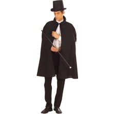 Siyah Sihirbaz Pelerini 120 cm ve Sihirbaz Şapkası 12 cm Yetişkin Boy