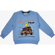 Araba Baskılı Erkek Çocuk Sweat - Mavi