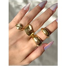 Kadın Gold Renk 4 Lü Tasarım Yüzük Seti Pirinç Maden İle Şık Ve Kararma Yapmaz