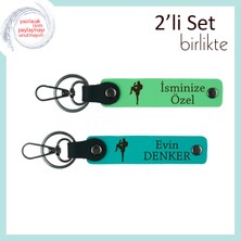 Erkek Arkadaşa Güçlü Ruh Temalı Armağan, Boks Figürlü Yazı Eklenebilir Anahtarlık, F Yeşil-K Turkuaz