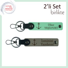 Balıkçı Sevgiliye Doğum Günü Hediyesi, Denizcilik Temalı 2’li Anahtarlık Seti, Açık Yeşil-Kül Gri