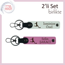 Futbol Temalı Doğum Günü Armağanı, Erkek Sevgiliye Özel Kişisel Isimli Anahtarlık, Beyaz-Pembe