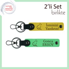 Kedili Evlere Yakışan Detay, Pati Motifli, Kişisel Yazılı Anahtarlık, Sarı-Fıstık Yeşil