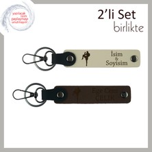 Kız Sporcuya Güç ve Ilham Veren Armağan, Tekvando Motifli Deri Anahtarlık, Sütlü Kahve-Koyu Kahve