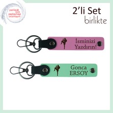 Boks Motifli Şık Tasarım, Erkek Arkadaşa Uygun Kişisel Yazı Eklenebilir Anahtarlık, Pembe-Açık Yeşil