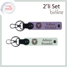 Kaplan Temalı Şık Doğum Günü Armağanı, Kardeşe Uygun Isim Yazılabilen Deri Anahtarlık, Mor-Beyaz