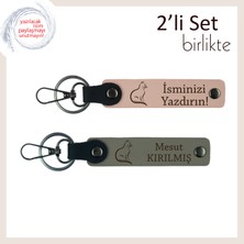 Evdeki En Tatlı Dostu Onurlandır, Kedili Tasarım, Kişisel Deri Anahtarlık, Yavru Ağzı-Kül Gri