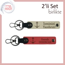 Yelkenli Tutanlara Isme Özel Anlamlı Armağan, Gemici Çıpası Temalı Deri Set, Sütlü Kahve-Nar Çiçeği