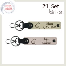 Evcil Kedinize Saygı Hediyesi, Pati Motifli, Kişisel Deri Anahtarlık, Sütlü Kahve-Pudra