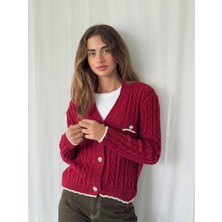 Retrobird Gold Düğmeli Hırka Kadın Bordo