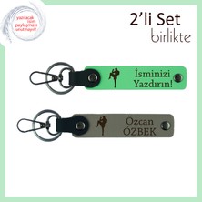 Kız Sevgiliye Uygun Dövüş Temalı Hediyelik, Kişisel Ad Yazılabilir Anahtarlık Set, F Yeşil-Kül Gri