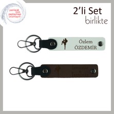 Kız Sporcuya Cesaret ve Dövüştemalı Hediyelik, Adınız Yazılabilen Deri Anahtarlık, Beyaz-Koyu Kahve