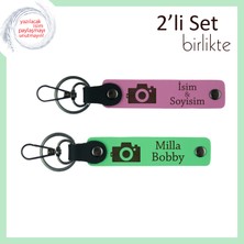 Fotoğrafçının Tarzına Uygun, Kamera Motifli, Kişisel 2’li Anahtarlık Hediyesi, Pembe-Fıstık Yeşil