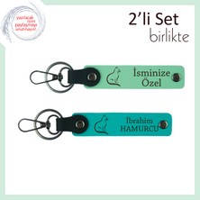 Minnoş Ruhlu Sevgiliye, Pati Temalı, Kişisel Yazılı 2’li Anahtarlık Takımı, Açık Yeşil-Koyu Turkuaz
