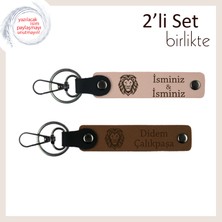 Aslan Başlı Yazı Eklenebilir Armağan, Erkek Sevgiliye Seçkin Deri Anahtarlık, Yavru Ağzı-Açık Kahve