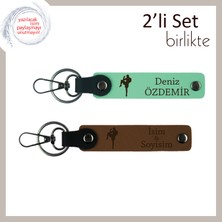 Erkek Sporcuya Cesaret Temalı Hediyelik, Kickboks Figürlü Kişisel Deri Anahtarlık, A Yeşil-A Kahve