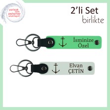 Tekne Keyfi Seven Yakınlara Uygun Armağan, Çapa Motifli Kişisel Deri Set, Fıstık Yeşil-Beyaz