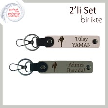 Kickboks Temalı Karizmatik Tasarım, Erkek Sevgiliye Kişisel Isimli Anahtarlık Hediye, Pudra-Kül Gri