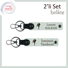 Kız Sevgiliye Şık Sporcu Hediyesi, Dövüş Temalı Kalıcı Isim Yazılı Deri Anahtarlık, Beyaz-Beyaz