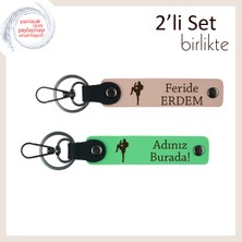 Kickboks Figürlü Erkek Sevgiliye Özel Hediye, Kalıcı Yazılabilir Deri Anahtarlık, Yavru Ağzı-F Yeşil