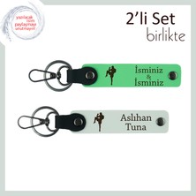 Dövüş Sporlarına Gönül Vermiş Yakınlara Özel, Isme Özel Yazılabilir Hediye Anahtarlık, F Yeşil-Beyaz