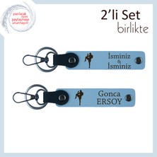 Boks Figürlü Güç Temalı Deri Anahtarlık, Erkek Sevgiliye Kalıcı Isim Yazılı Hediye, Gök Mavi-Mavi