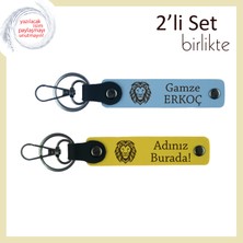 Aslan Figürlü Klasik Hediye, Güçlü Ruhlara Özel Adınız Yazılabilir 2’li Set, Gök Mavi-Sarı