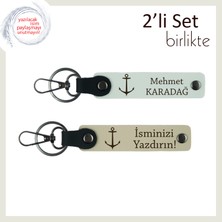 Denizci Kardeşe Verilen Kalıcı Hatıra, Gemici Çapası Temalı Isme Özel Anahtarlık Set, Beyaz-S Kahve