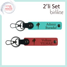 Tekvando Temalı Motivasyon Armağanı, Kız Sporcuya Yazı Eklenebilir Anahtarlık, Turkuaz-Nar Çiçeği