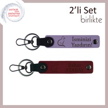 Mırlayan Enerjiyi Üzerinde Taşı, Tatlı Kedili, Kişisel Anahtarlık, Mor Menekşe-Bordo