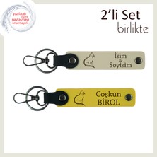 Miyavlı Ruhlara Sevimli Armağan, Kedi Temalı, Kişisel Yazılı Anahtarlık, Sütlü Kahve-Sarı