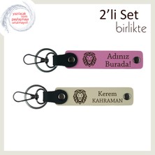 Erkek Tarzını Tamamlayan Aslan Figürlü Tasarım, Kişisel Yazı Eklenebilir Set, Pembe-Sütlü Kahve