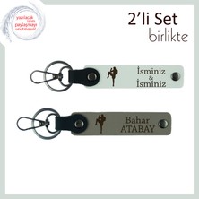 Erkek Sporcuya Boks Temalı Şık Armağan, Yazı ve Isim Eklenebilir Deri Anahtarlık Set, Beyaz-Kül Gri