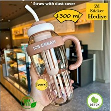 Big Mug Milkshake Detoks ve Su Matara Spor Matara Pipetli 1300ML Bpa Içermez Icebottle Detoks Matara