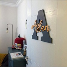 RoyaL Kids Ahşap Isme Harfli Kapı Süsü Gri Renk 35 x 22 cm Bebek ve Çocuk Oda Dekoru