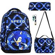 Okul Çantası Erkek Okul Çantası 3lü Set Okul Çantası Sonic Desenli Lüx Okul Çantası Termal Beslenme