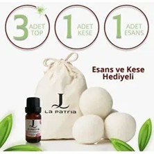 Lapatria La Patria 3 Adet Xxxl Yün Çamaşır Kurutma Makinası Topu Beyaz Kese ve 10 ml Esans Yağ Hediye
