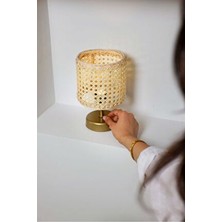 Maison Avf Hazeran & Rattan Masa Üstü Kablosuz Pilli Abajur Eskitme Gold Modern Tasarım