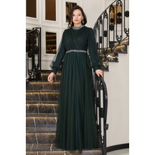 Senna Taş Detaylı Büyük Beden Şık Tesettür Abiye