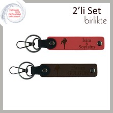 Kız Arkadaşa Şık Tekvando Figürlü Hediye, Yazılabilir Deri Anahtarlık Takımı, Nar Çiçeği-Koyu Kahve