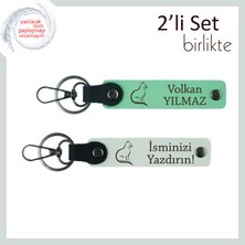 Sakinliğiyle Kalbini Fetheden Kediye, Kişisel Anahtarlık, Tatlı Patili Tasarım, Açık Yeşil-Beyaz