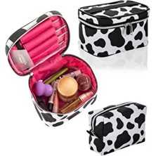 Seyahat Makyaj Organizeri Çok Fonksiyonlu Kozmetik Çantası Kumaş - 2'li Set Dalmaçya Desenli