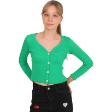 Marions Inci Düğmeli Kız Hırka - Yeşil