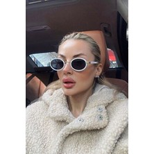 Dina Round Güneş Gözlüğü Unisex Beyaz Oval Çerçeveli /