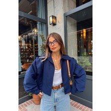 Lacivert Pile Detaylı Astarlı Ceket